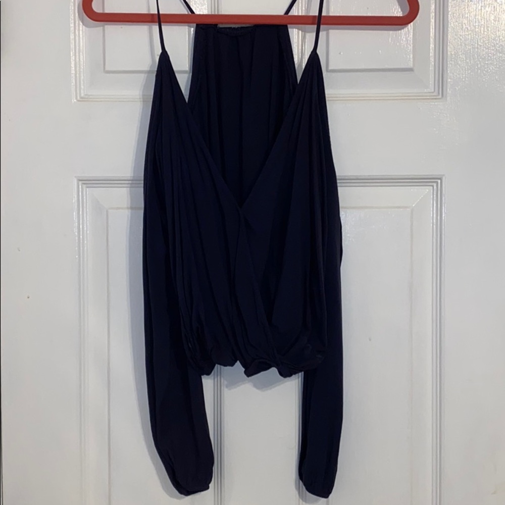 Brandy Melville open shoulder navy shirt